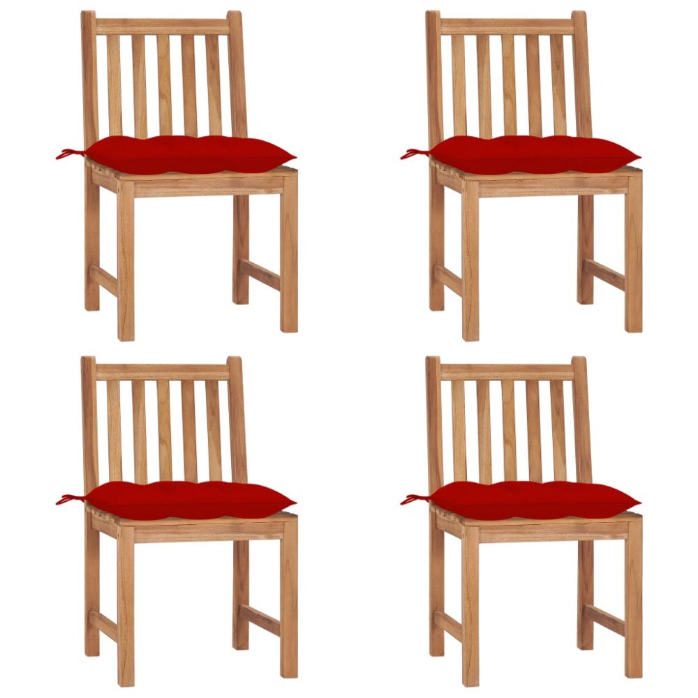 vidaXL Trädgårdsstolar 4 st med dynor massiv teak