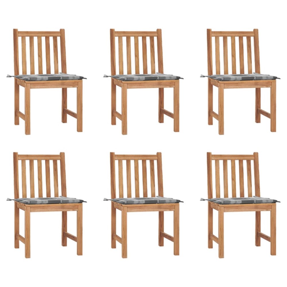 vidaXL Trädgårdsstolar 6 st med dynor massiv teak
