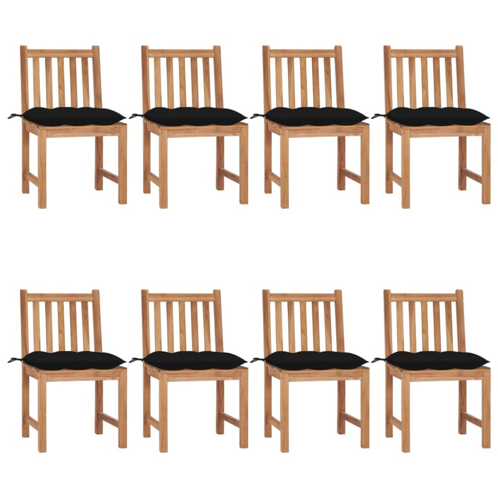 vidaXL Trädgårdsstolar 8 st med dynor massiv teak