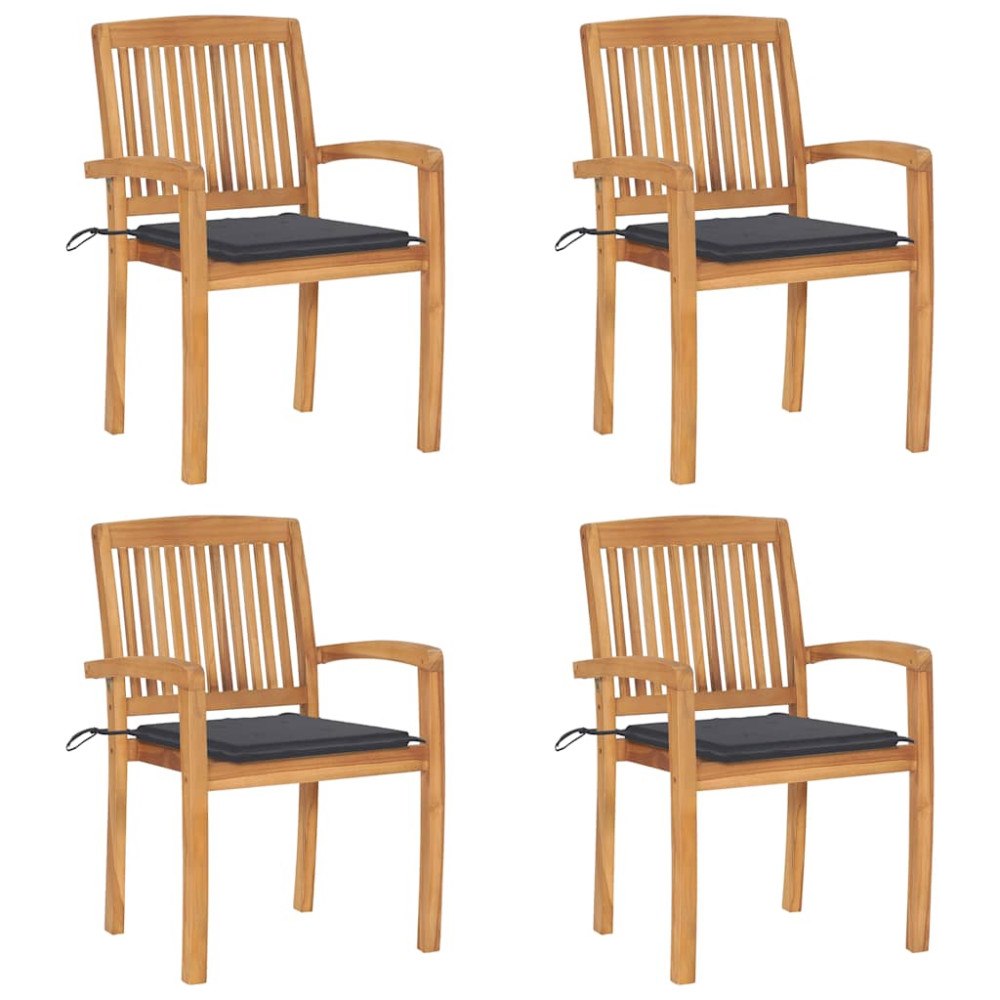 vidaXL Stapelbara trädgårdsstolar med dynor 4 st massiv teak