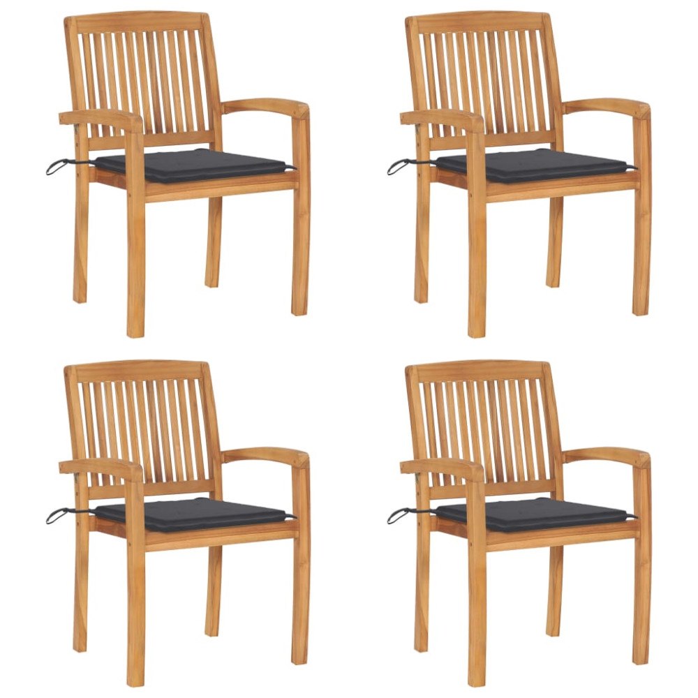 vidaXL Stapelbara trädgårdsstolar med dynor 4 st massiv teak