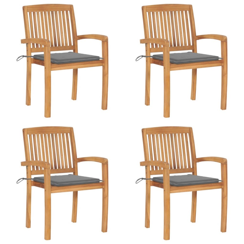 vidaXL Stapelbara trädgårdsstolar med dynor 4 st massiv teak