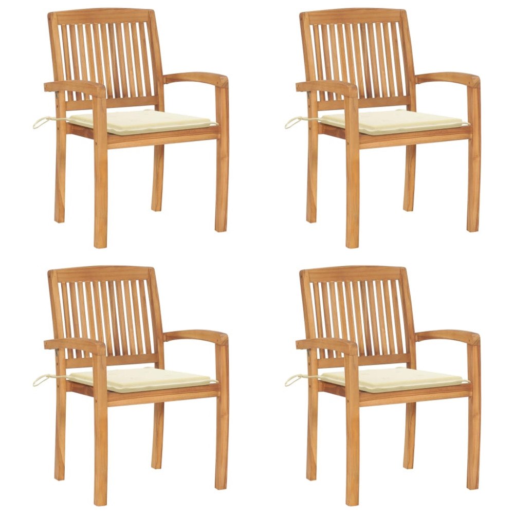 vidaXL Stapelbara trädgårdsstolar med dynor 4 st massiv teak