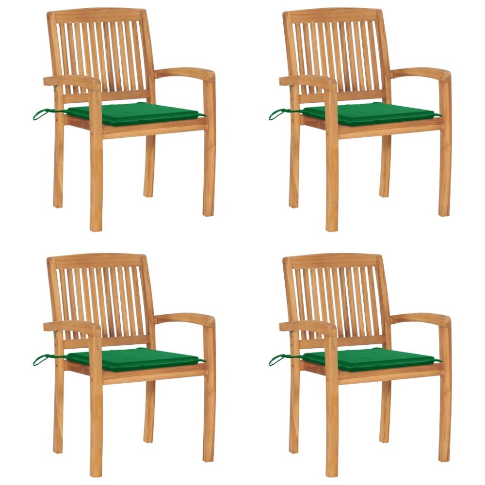 vidaXL Stapelbara trädgårdsstolar med dynor 4 st massiv teak