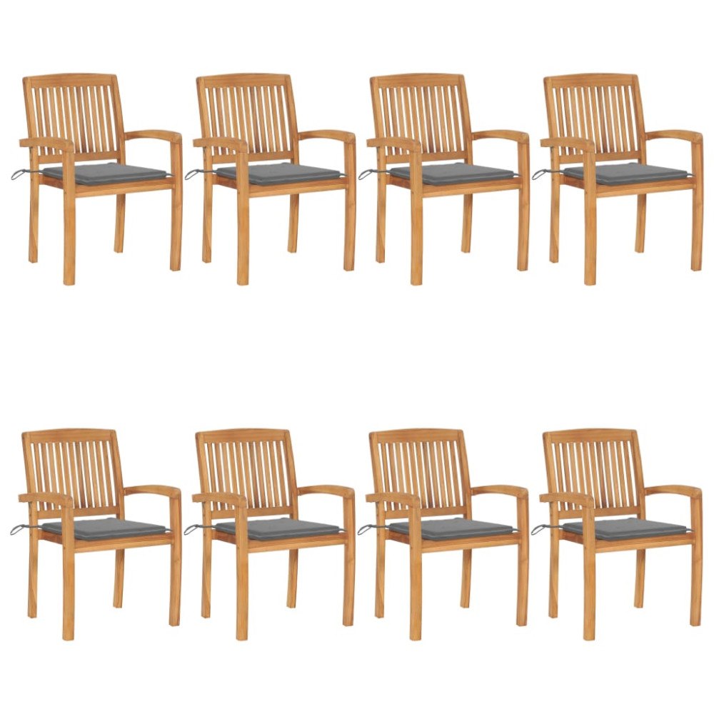 vidaXL Stapelbara trädgårdsstolar med dynor 8 st massiv teak