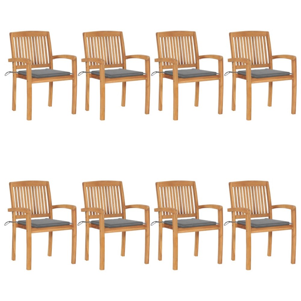 vidaXL Stapelbara trädgårdsstolar med dynor 8 st massiv teak