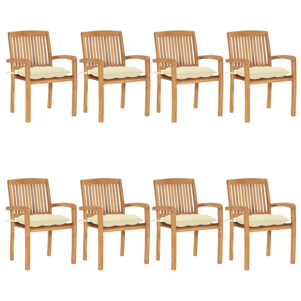 vidaXL Stapelbara trädgårdsstolar med dynor 8 st massiv teak