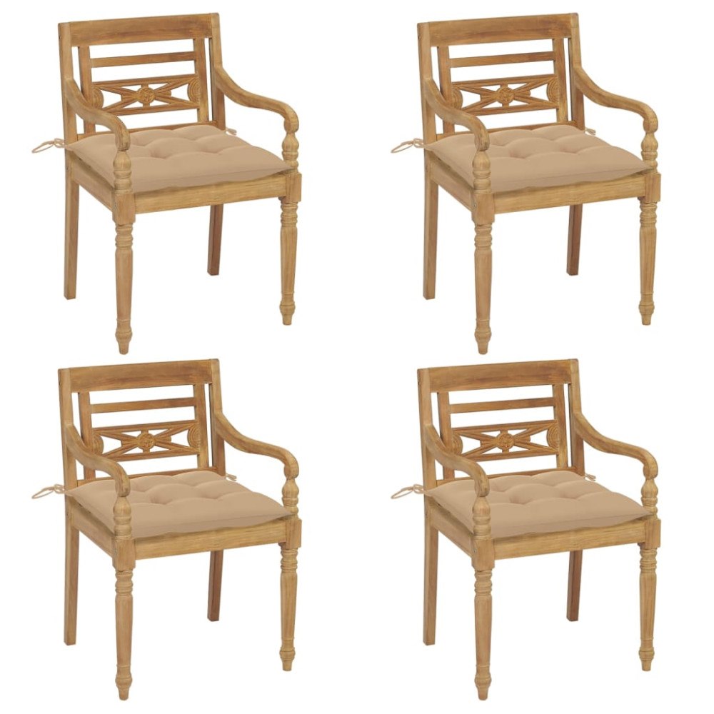 vidaXL Bataviastolar med dynor 4 st massiv teak