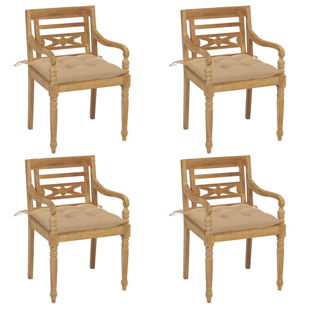 vidaXL Bataviastolar med dynor 4 st massiv teak