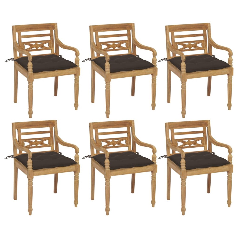 vidaXL Bataviastolar med dynor 6 st massiv teak