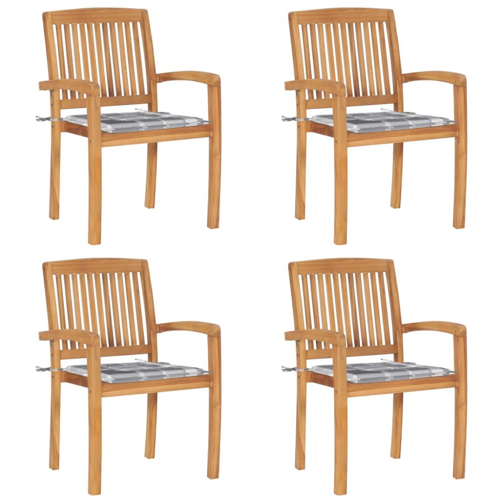 vidaXL Stapelbara trädgårdsstolar med dynor 4 st massiv teak