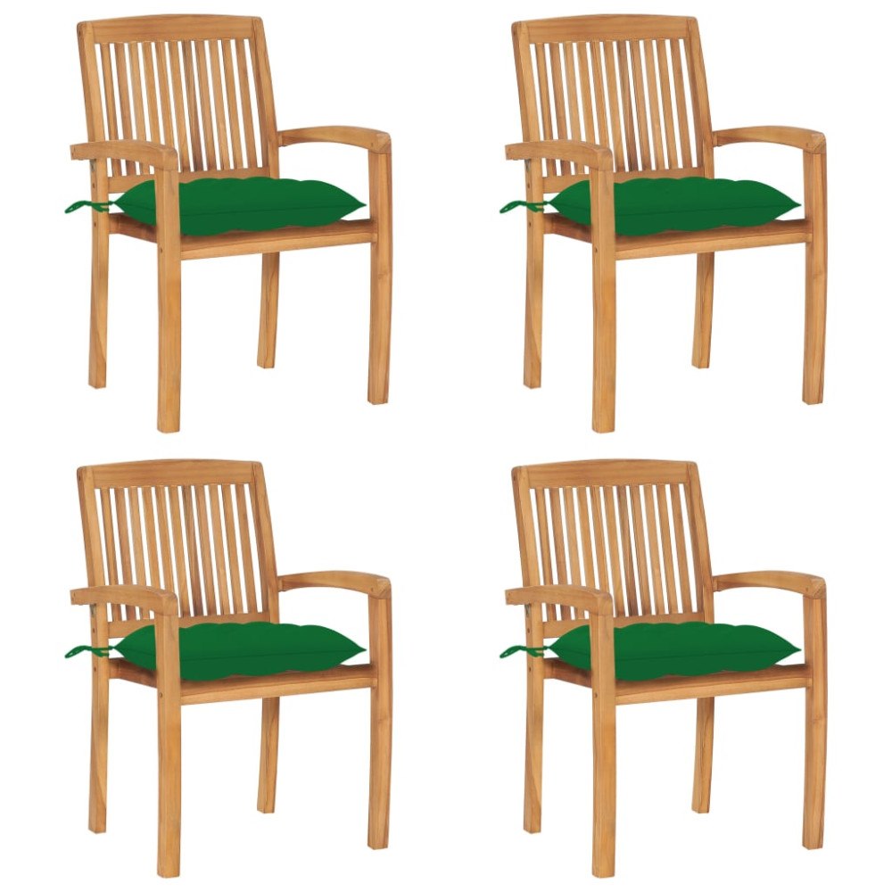 vidaXL Stapelbara trädgårdsstolar med dynor 4 st massiv teak
