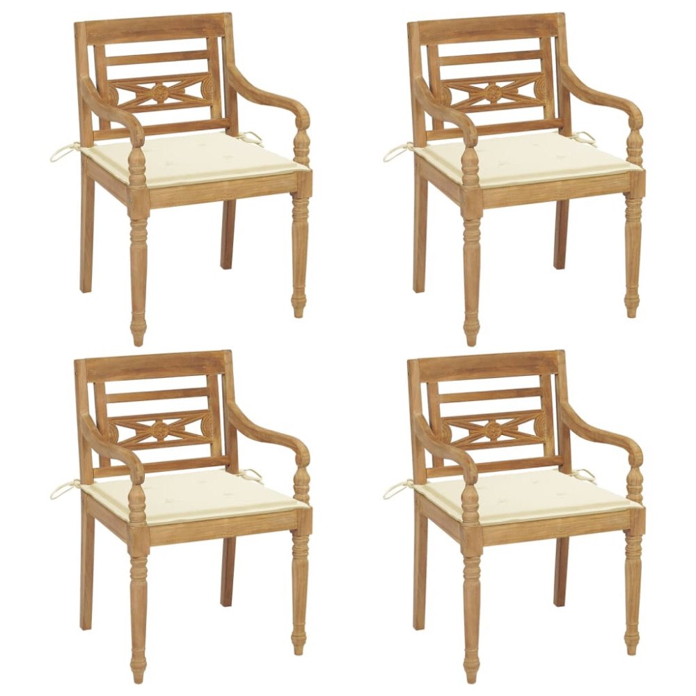 vidaXL Bataviastolar med dynor 4 st massiv teak