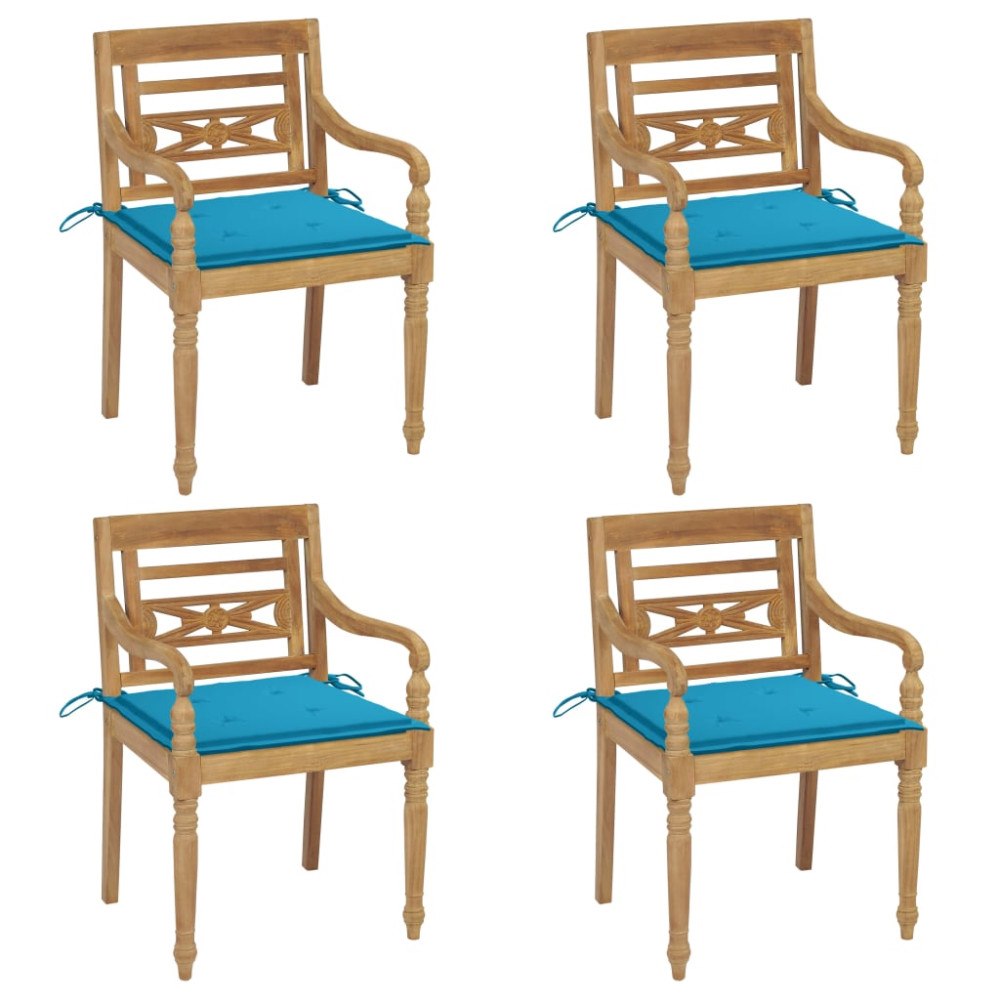 vidaXL Bataviastolar med dynor 4 st massiv teak