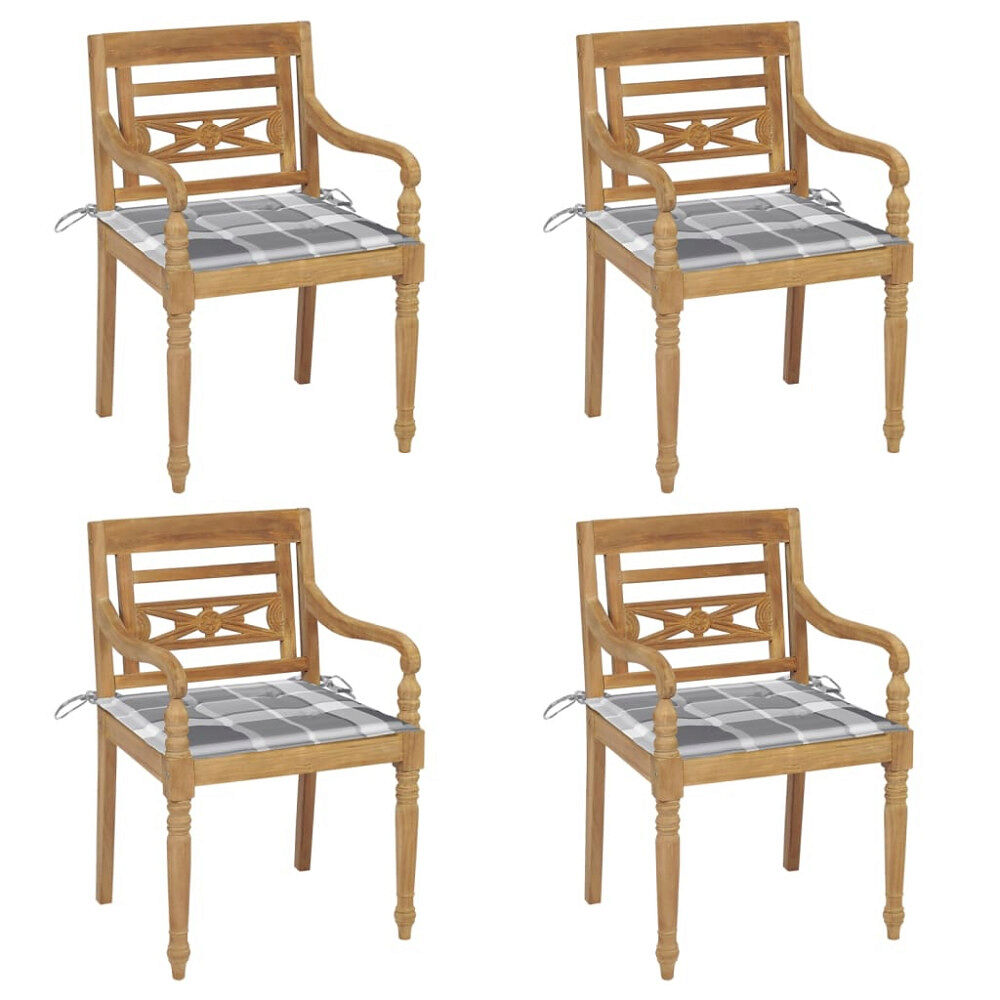 vidaXL Bataviastolar med dynor 4 st massiv teak