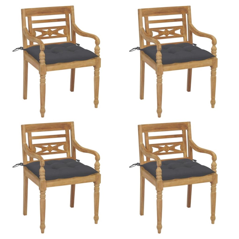 vidaXL Bataviastolar med dynor 4 st massiv teak