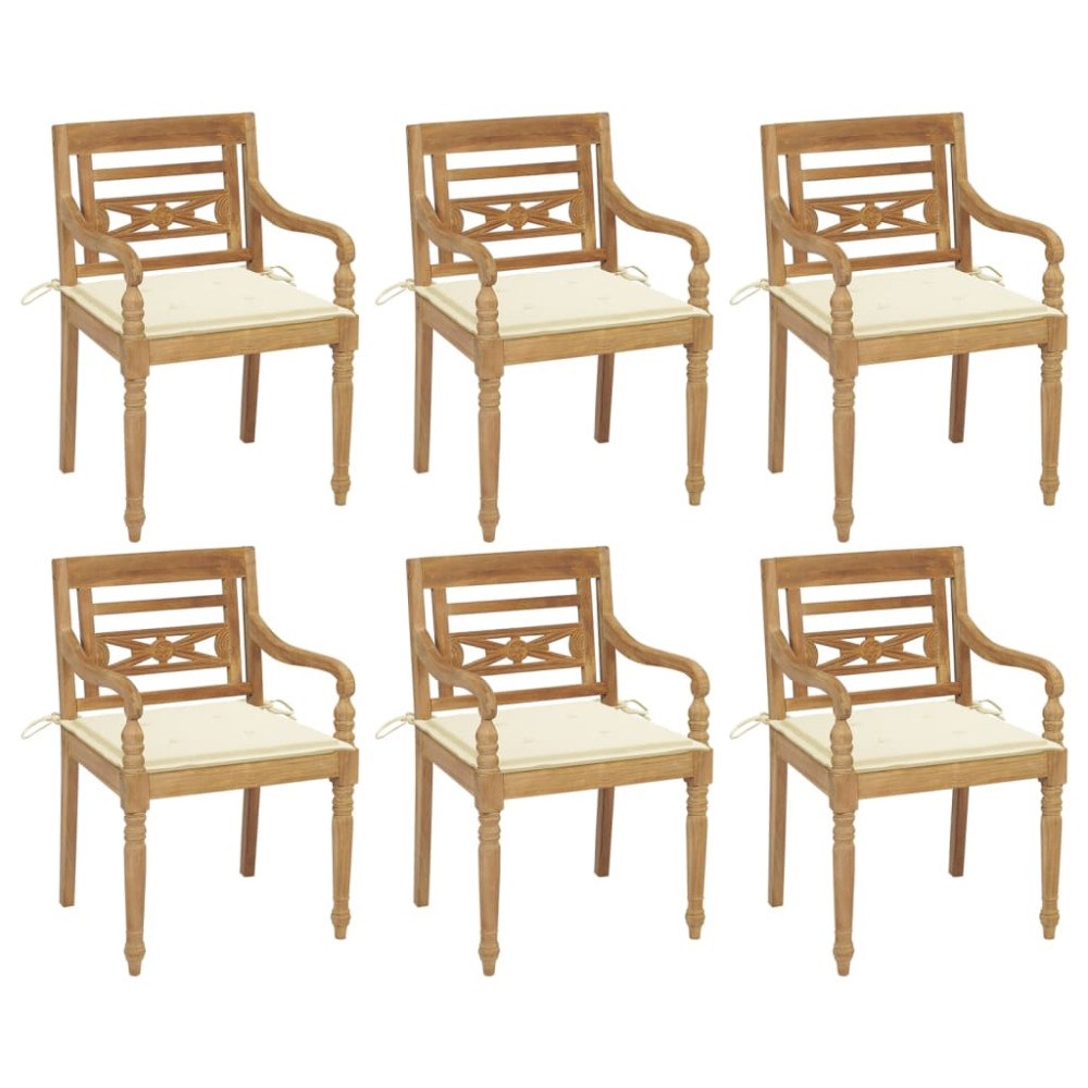 vidaXL Bataviastolar med dynor 6 st massiv teak
