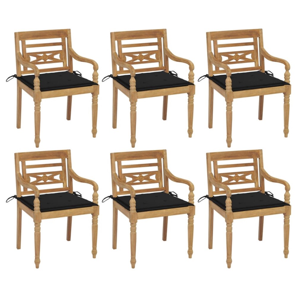 vidaXL Bataviastolar med dynor 6 st massiv teak