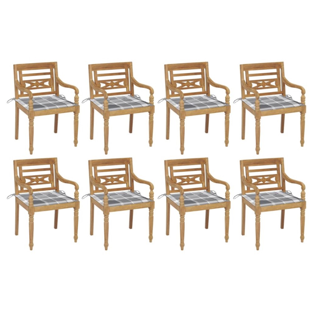 vidaXL Bataviastolar med dynor 8 st massiv teak