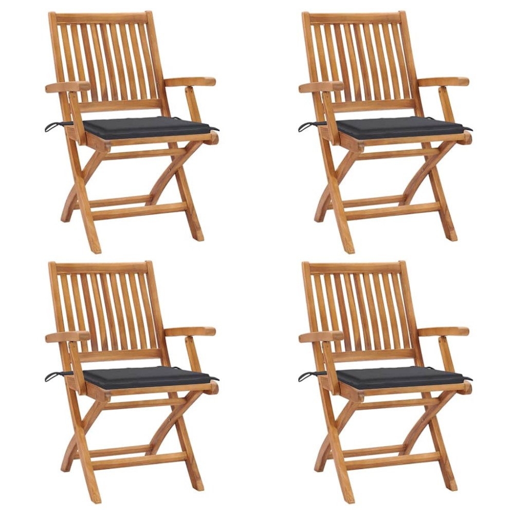 vidaXL Hopfällbara trädgårdsstolar med dynor 4 st massiv teak