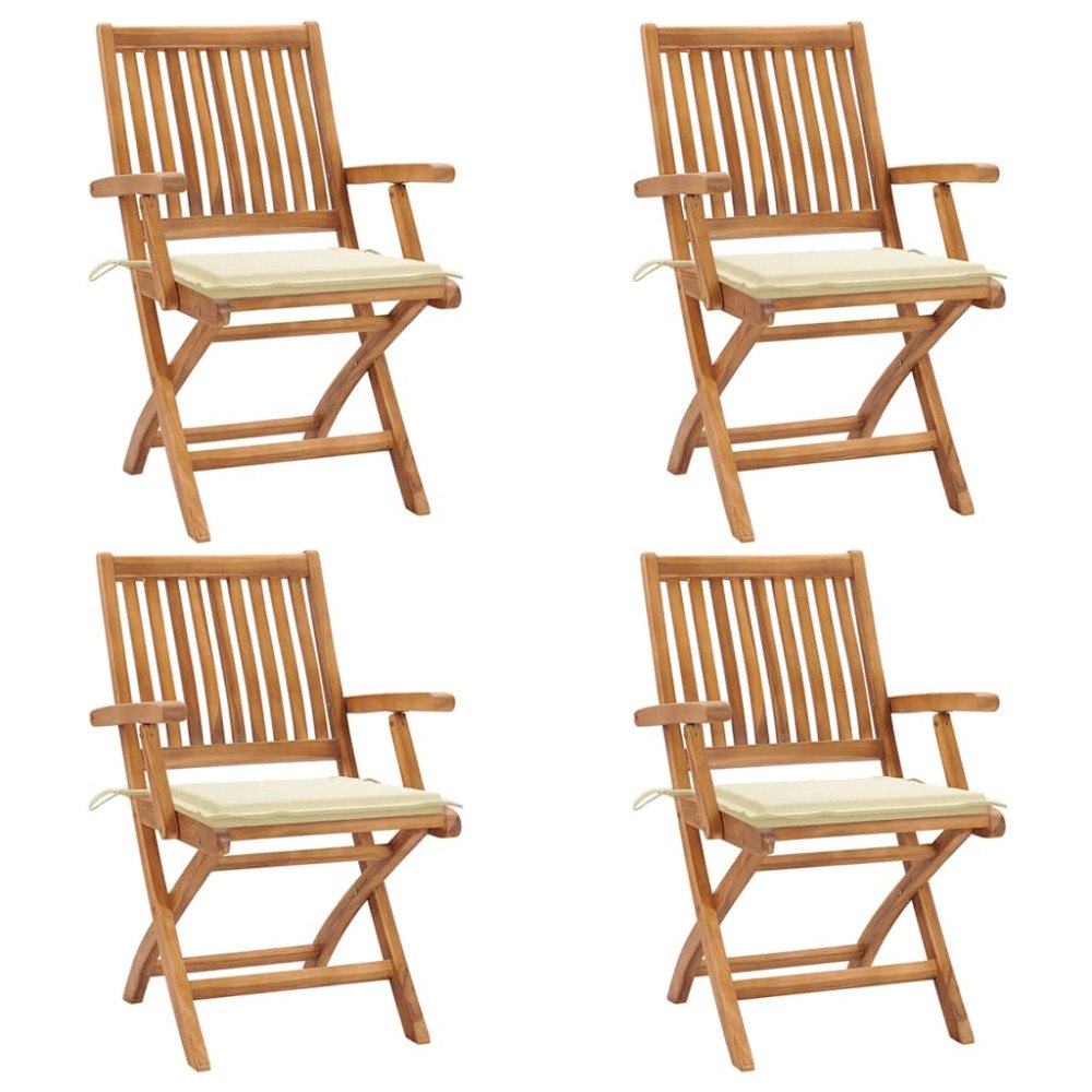 vidaXL Hopfällbara trädgårdsstolar med dynor 4 st massiv teak