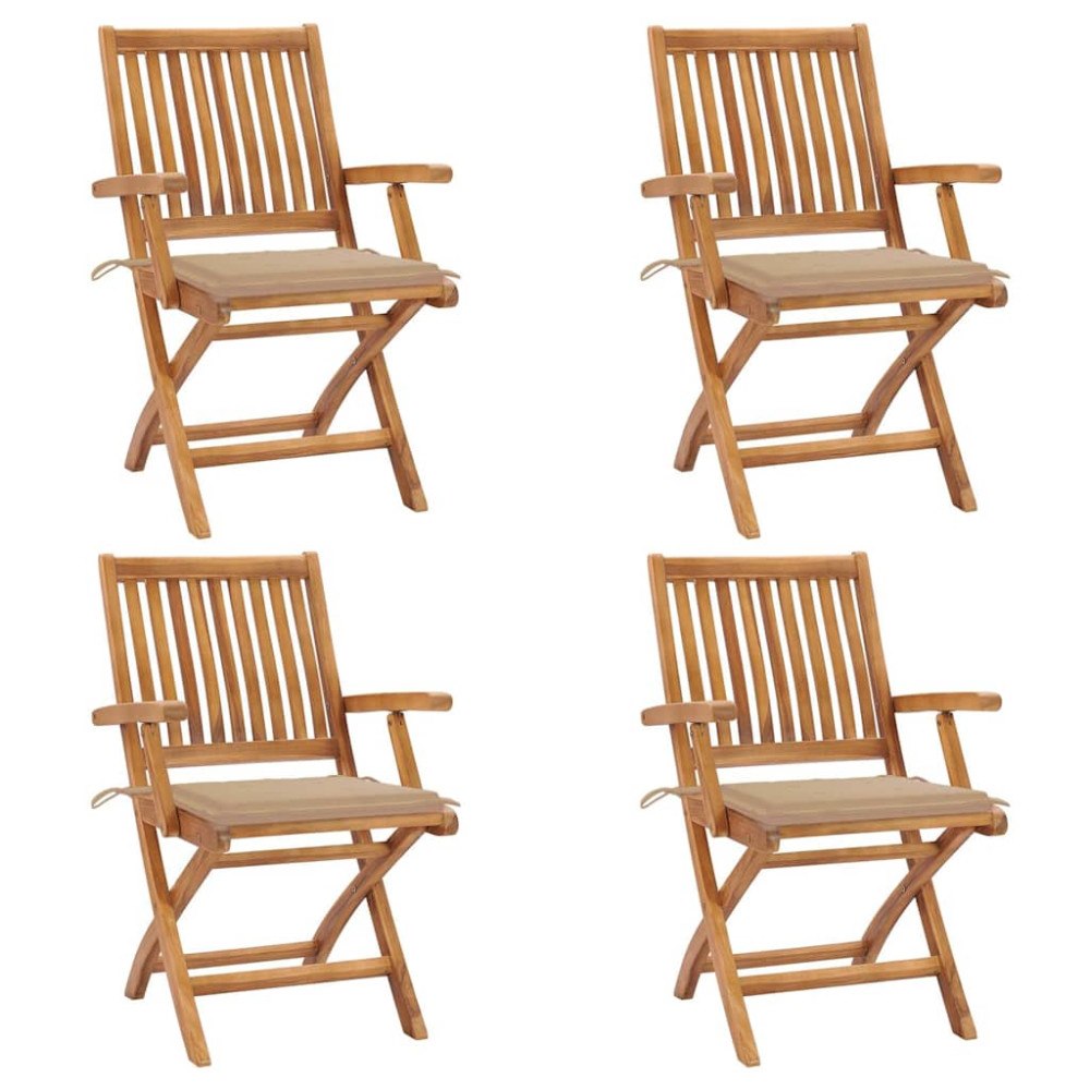 vidaXL Hopfällbara trädgårdsstolar med dynor 4 st massiv teak