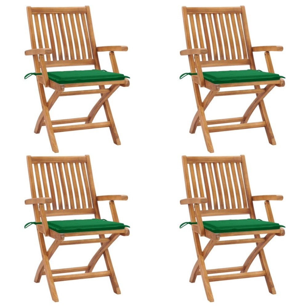 vidaXL Hopfällbara trädgårdsstolar med dynor 4 st massiv teak