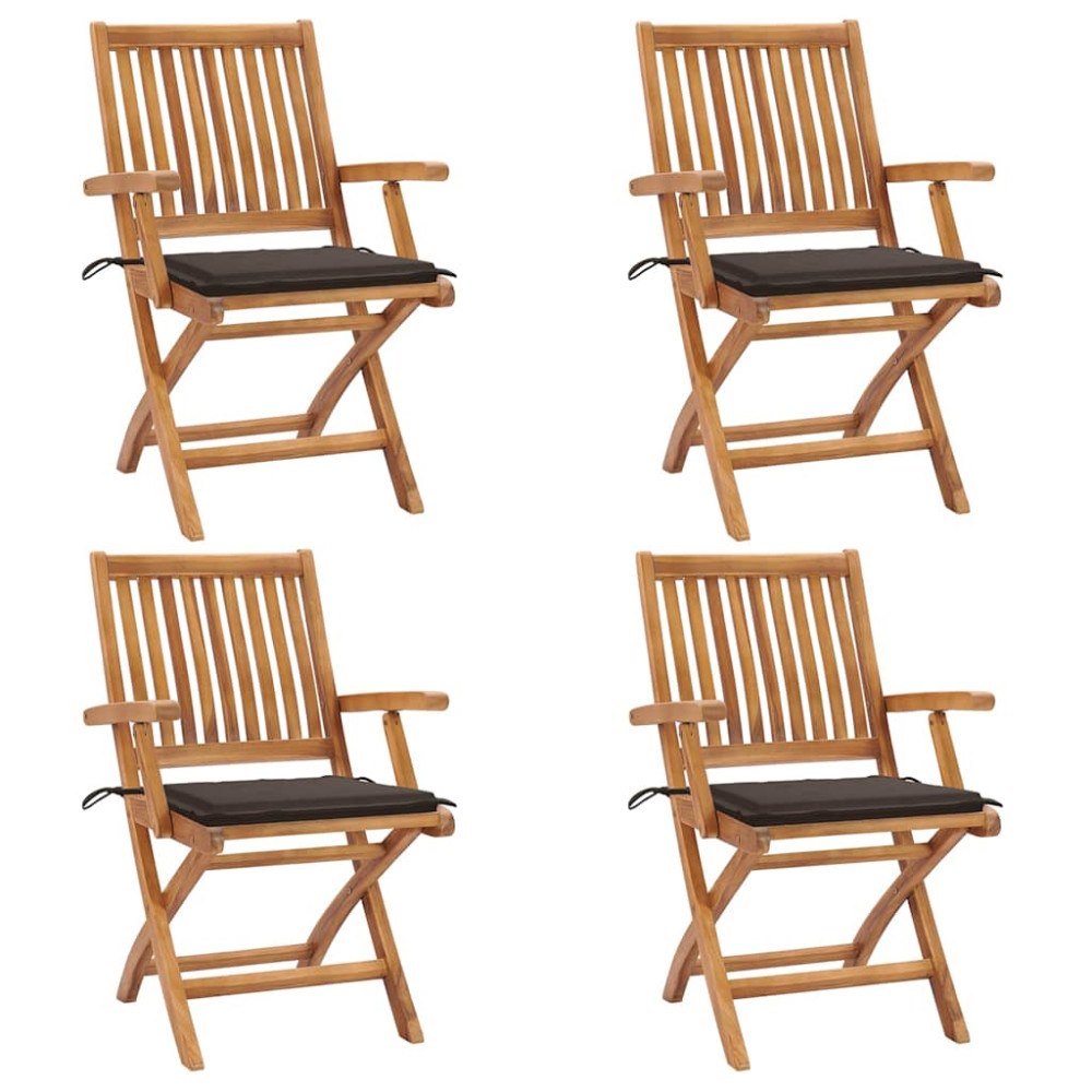vidaXL Hopfällbara trädgårdsstolar med dynor 4 st massiv teak