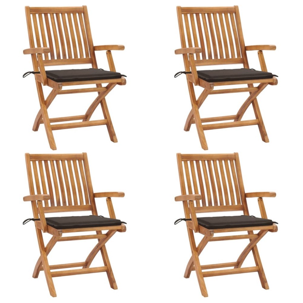 vidaXL Hopfällbara trädgårdsstolar med dynor 4 st massiv teak