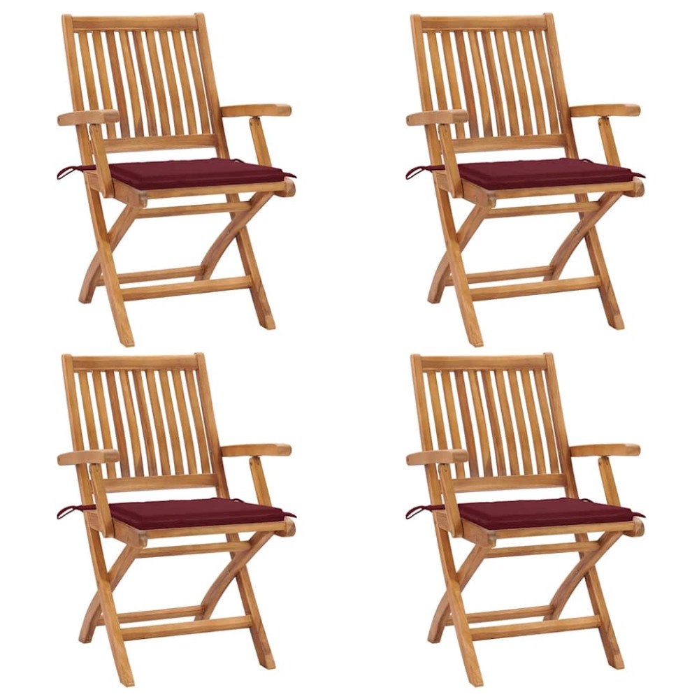 vidaXL Hopfällbara trädgårdsstolar med dynor 4 st massiv teak
