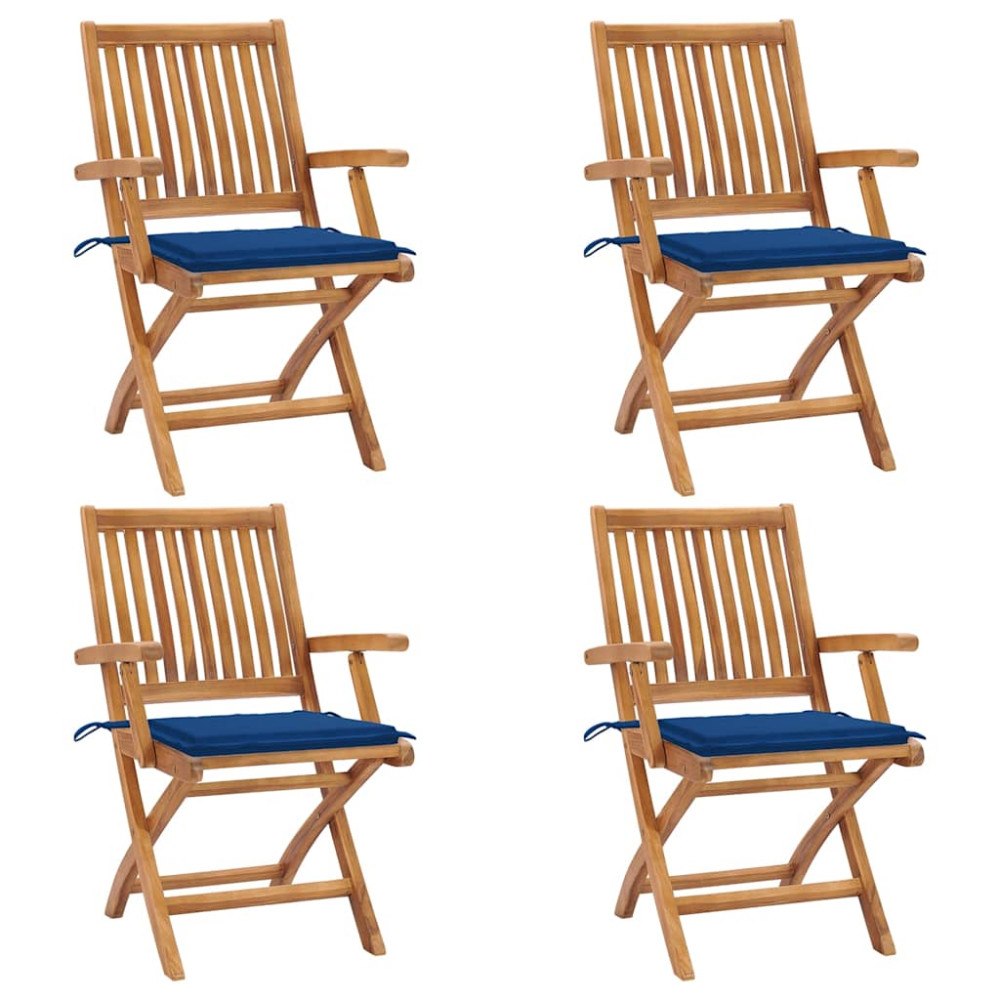 vidaXL Hopfällbara trädgårdsstolar med dynor 4 st massiv teak