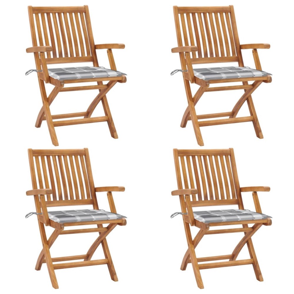vidaXL Hopfällbara trädgårdsstolar med dynor 4 st massiv teak