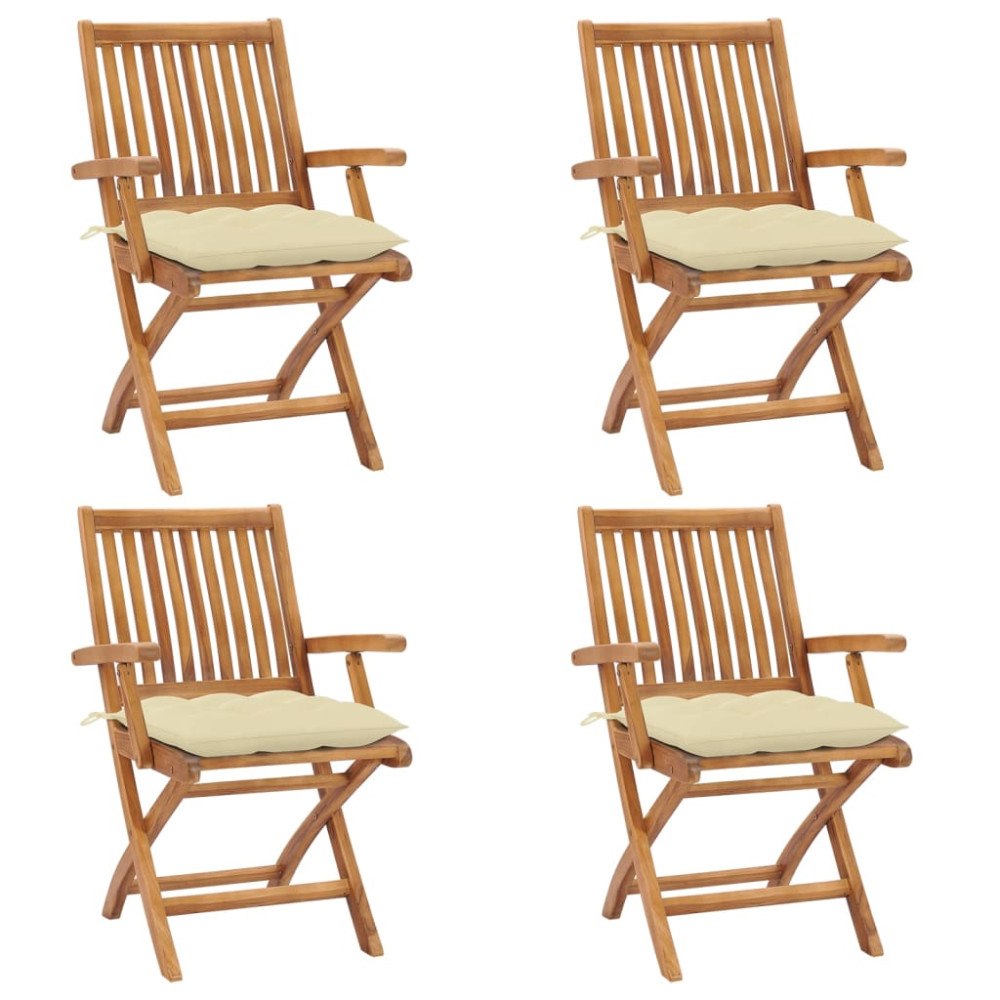 vidaXL Hopfällbara trädgårdsstolar med dynor 4 st massiv teak