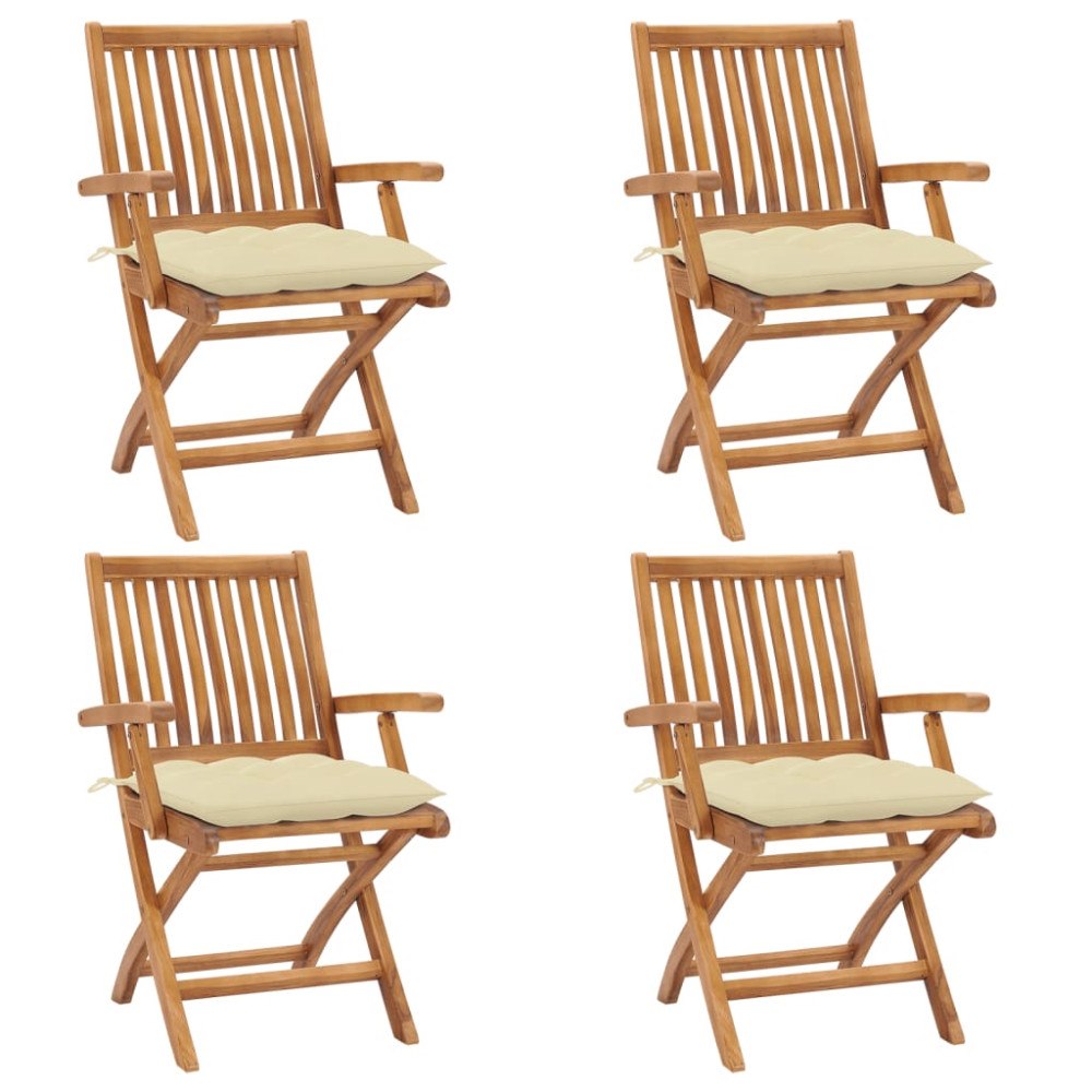 vidaXL Hopfällbara trädgårdsstolar med dynor 4 st massiv teak