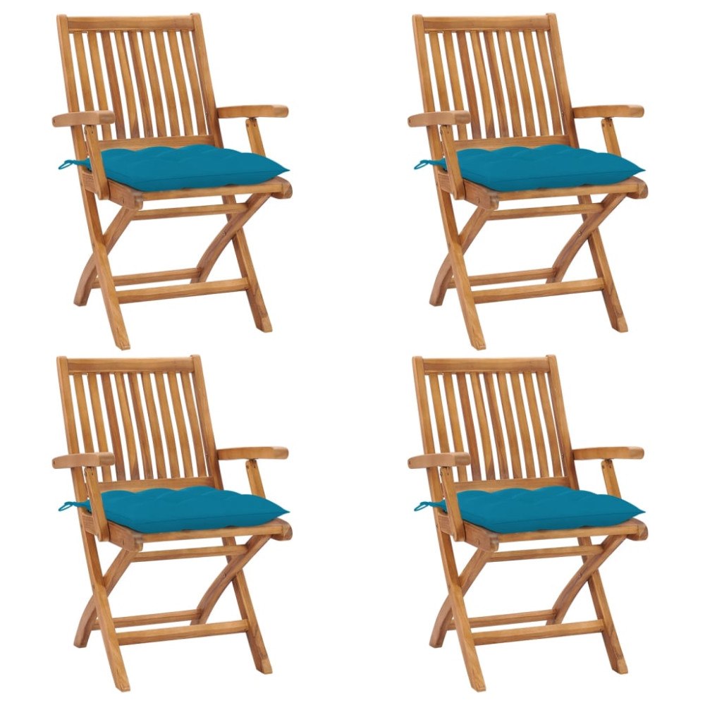 vidaXL Hopfällbara trädgårdsstolar med dynor 4 st massiv teak