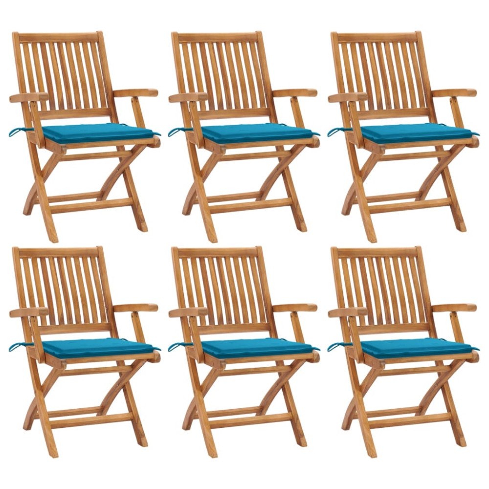 vidaXL Hopfällbara trädgårdsstolar med dynor 6 st massiv teak