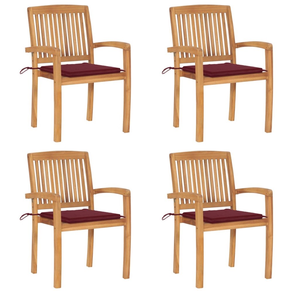 vidaXL Stapelbara trädgårdsstolar med dynor 4 st massiv teak