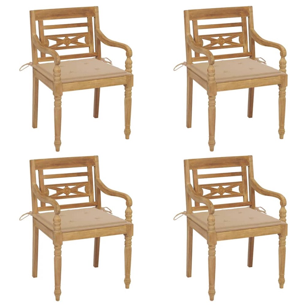 vidaXL Bataviastolar med dynor 4 st massiv teak
