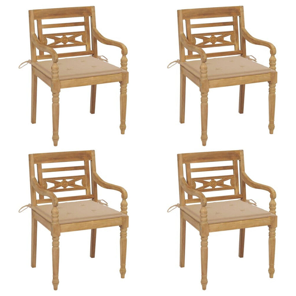 vidaXL Bataviastolar med dynor 4 st massiv teak