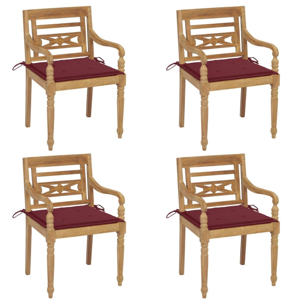 vidaXL Bataviastolar med dynor 4 st massiv teak