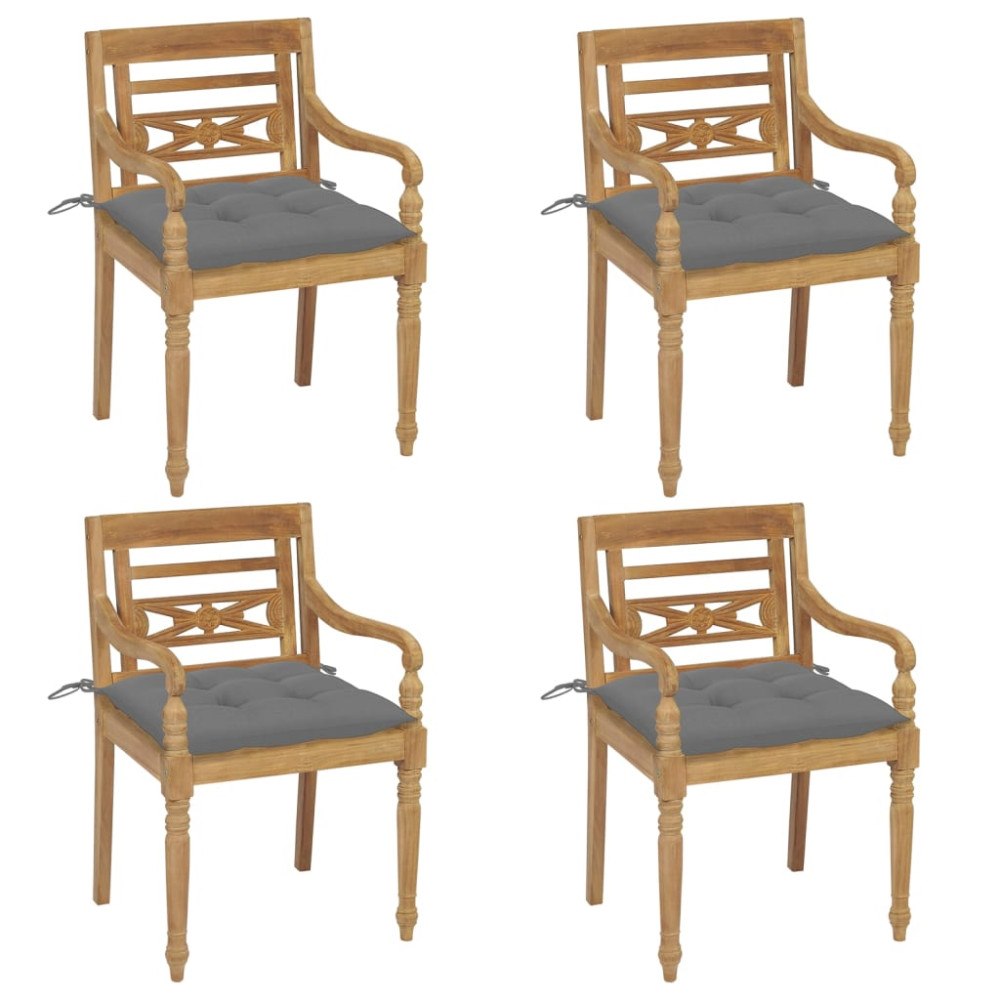 vidaXL Bataviastolar med dynor 4 st massiv teak