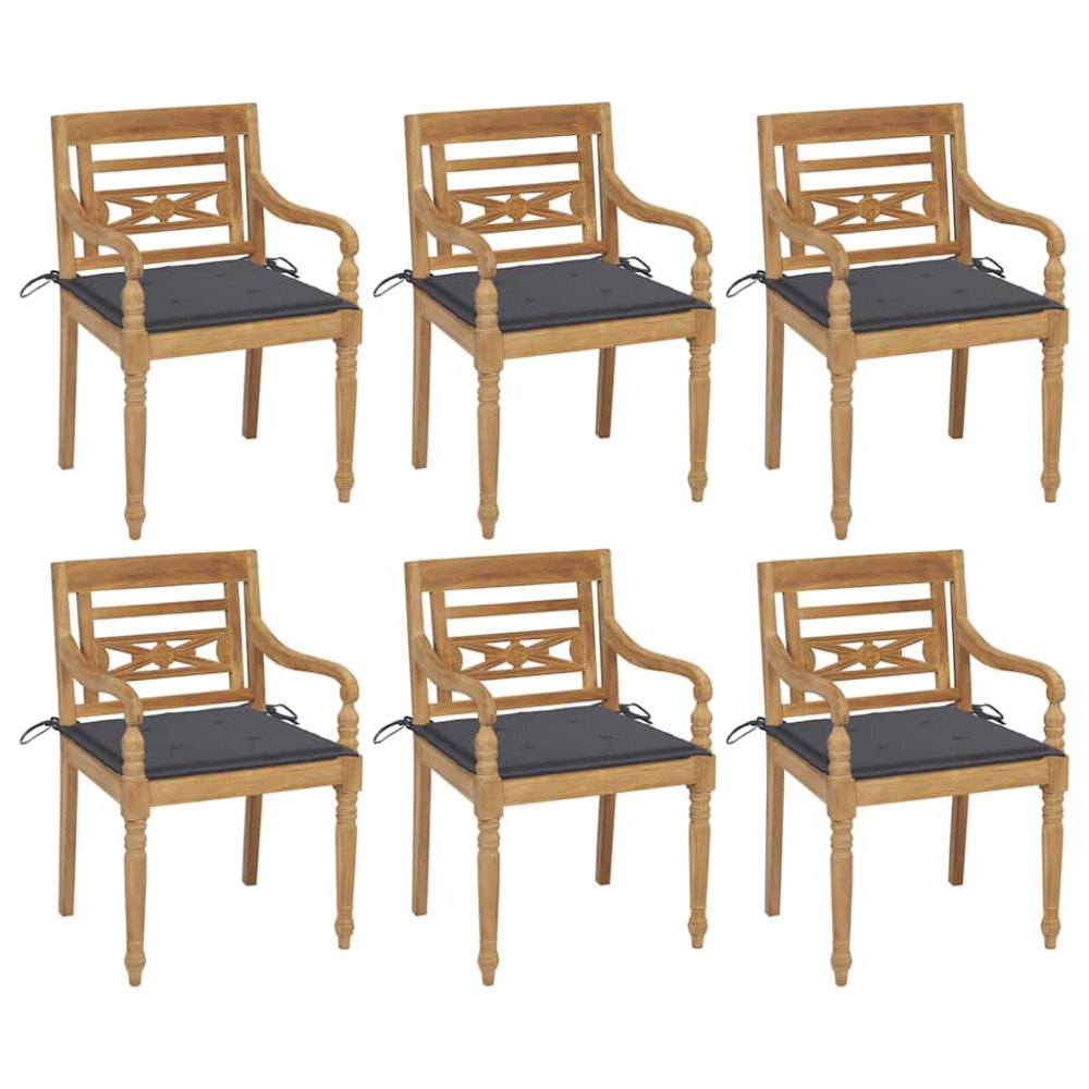 vidaXL Bataviastolar med dynor 6 st massiv teak