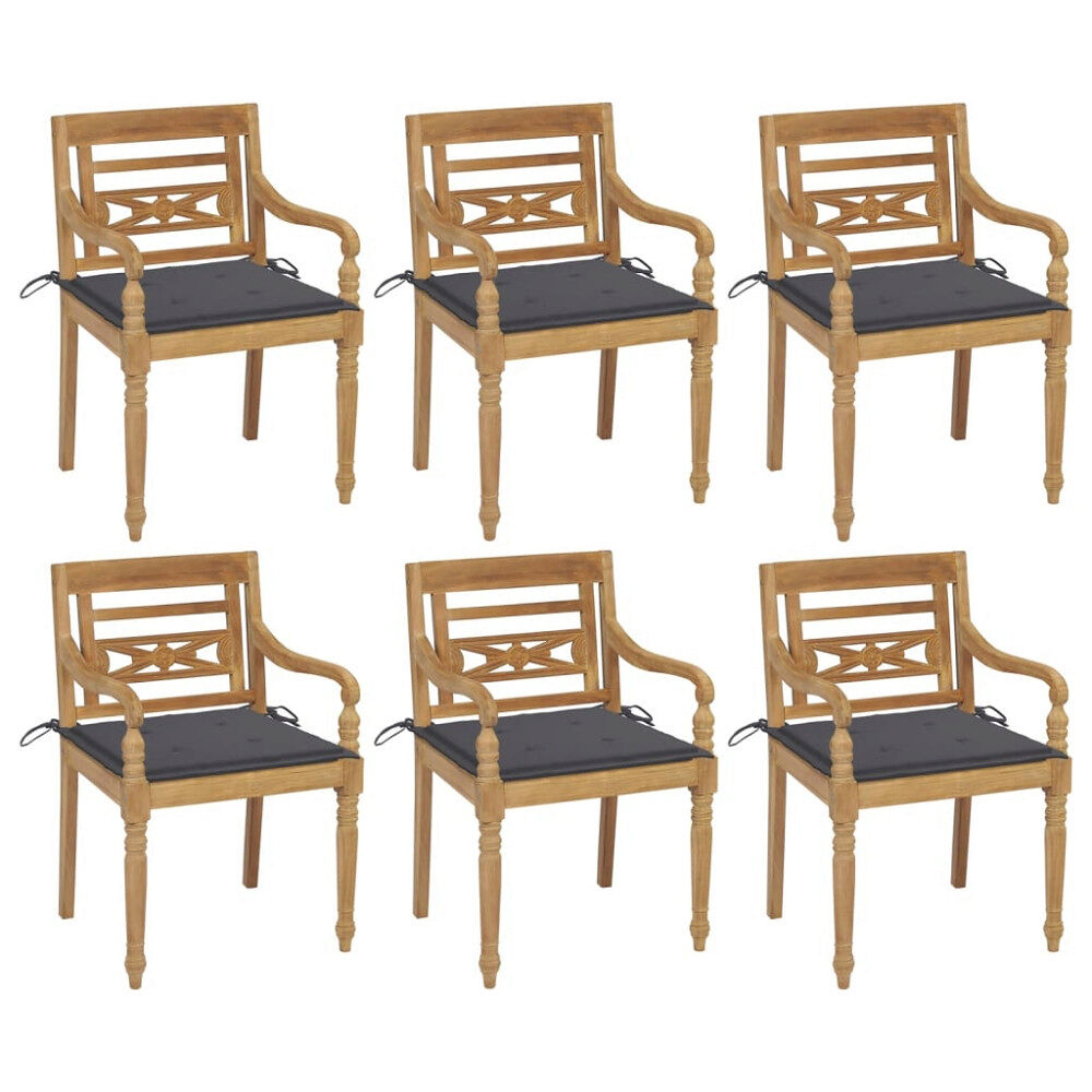 vidaXL Bataviastolar med dynor 6 st massiv teak