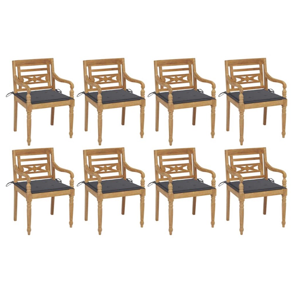vidaXL Bataviastolar med dynor 8 st massiv teak