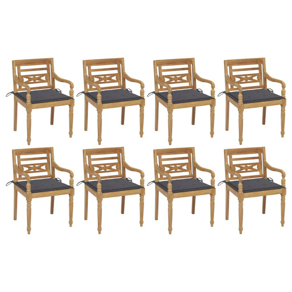 vidaXL Bataviastolar med dynor 8 st massiv teak