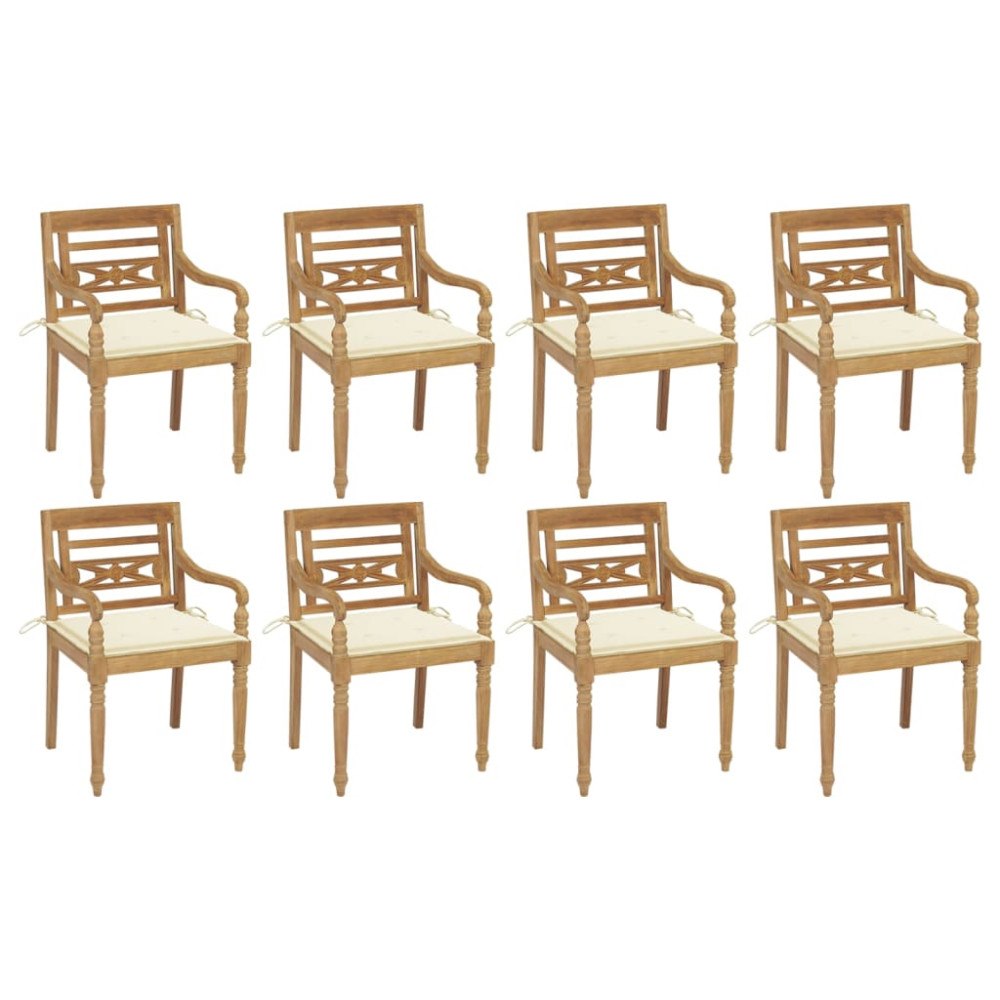 vidaXL Bataviastolar med dynor 8 st massiv teak
