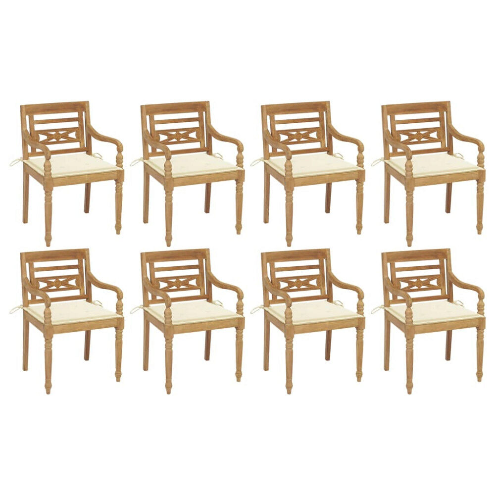 vidaXL Bataviastolar med dynor 8 st massiv teak