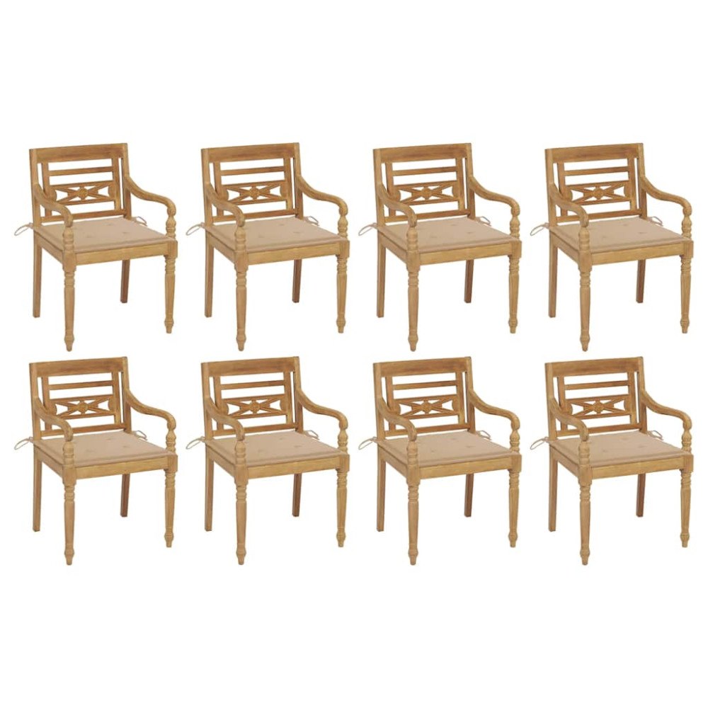 vidaXL Bataviastolar med dynor 8 st massiv teak