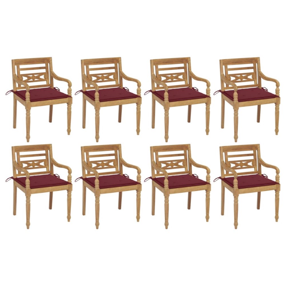 vidaXL Bataviastolar med dynor 8 st massiv teak