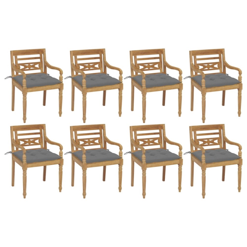 vidaXL Bataviastolar med dynor 8 st massiv teak